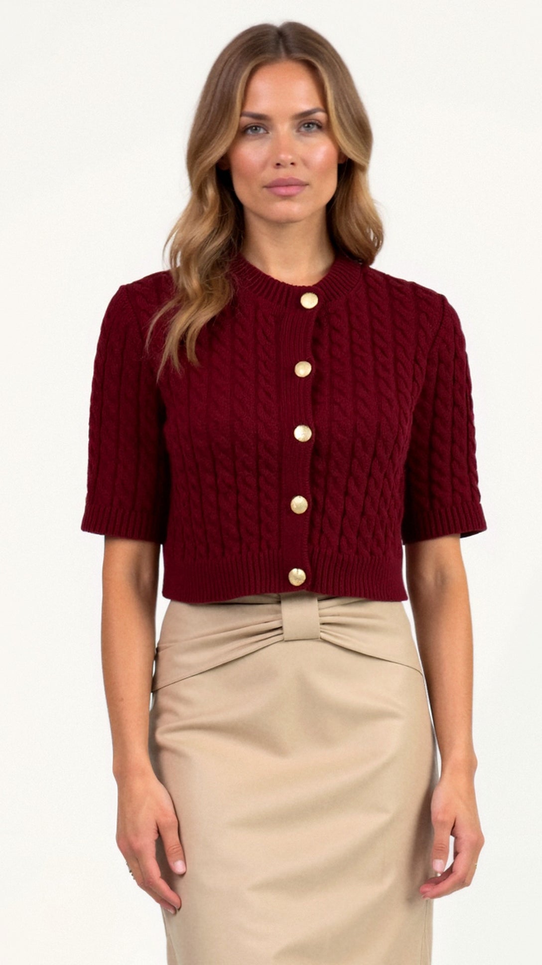 Alessia | Women’s Beige Knit Cropped Cardigan