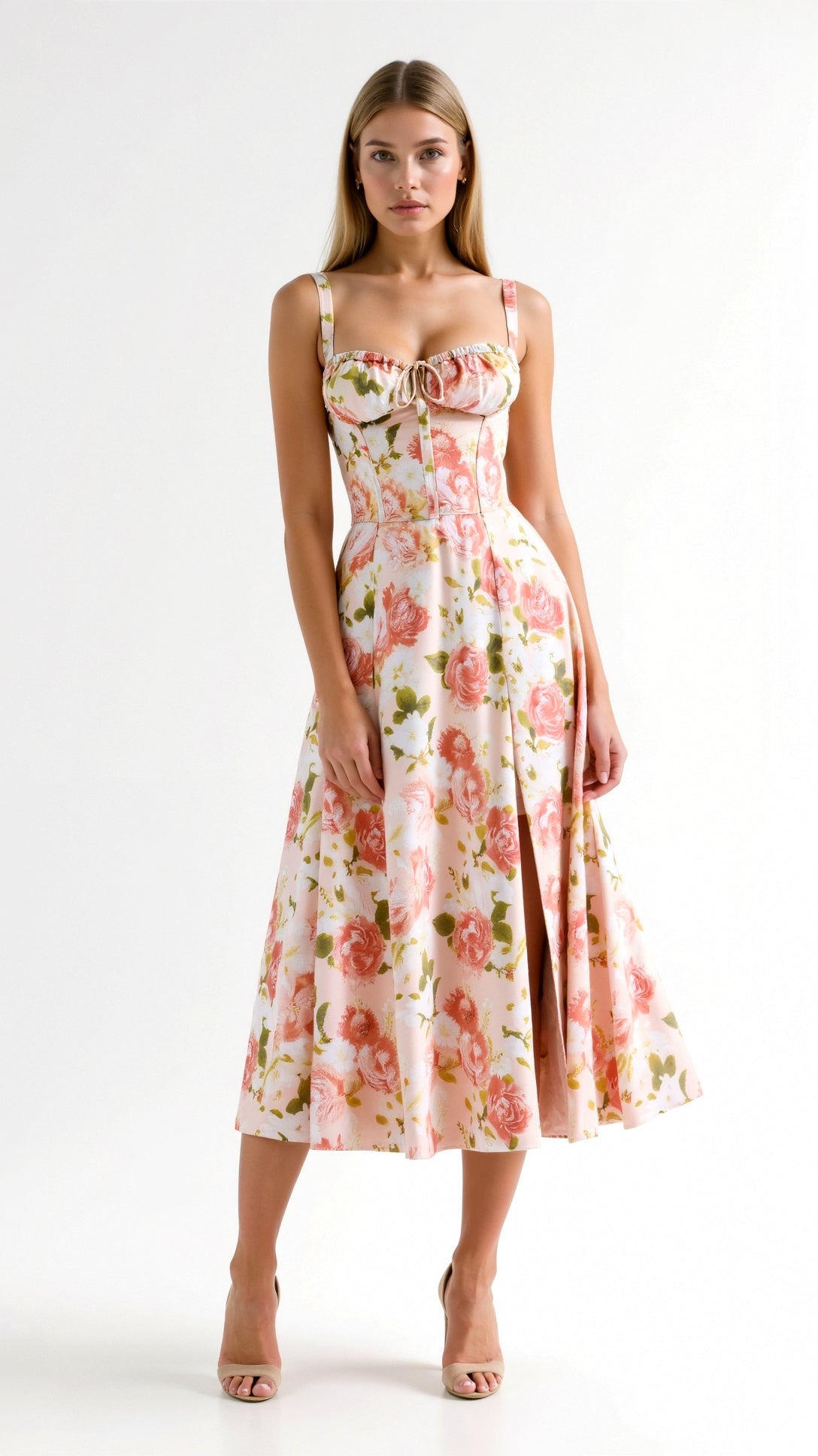 Aurora | Women’s White Midi Dress Blend Fabric