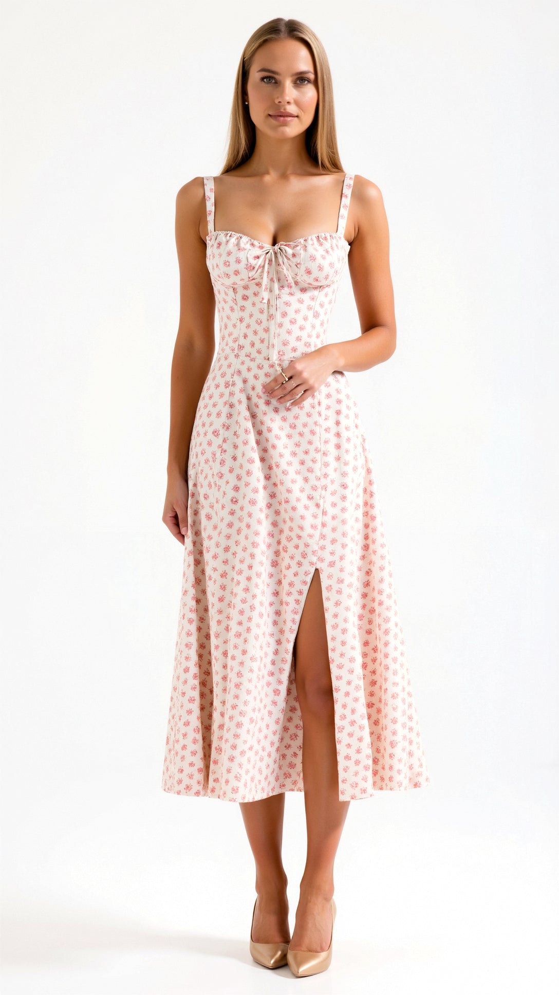 Aurora | Women’s White Midi Dress Blend Fabric