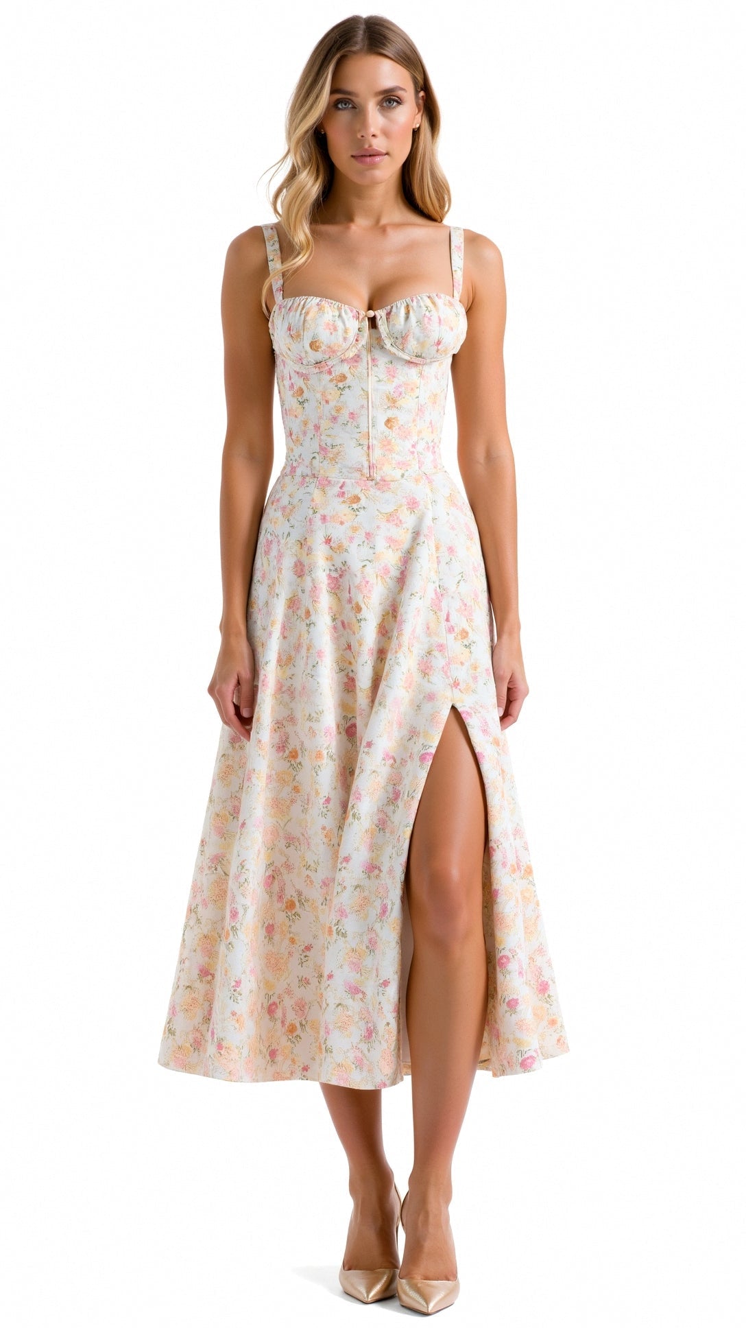 Aurora | Women’s White Midi Dress Blend Fabric