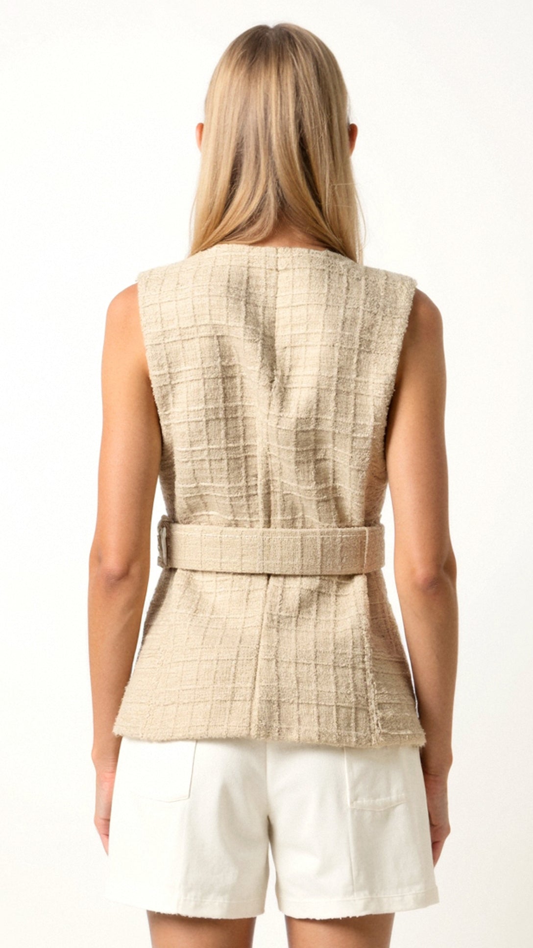 Martina | Beige Woven Sleeveless Top for Women