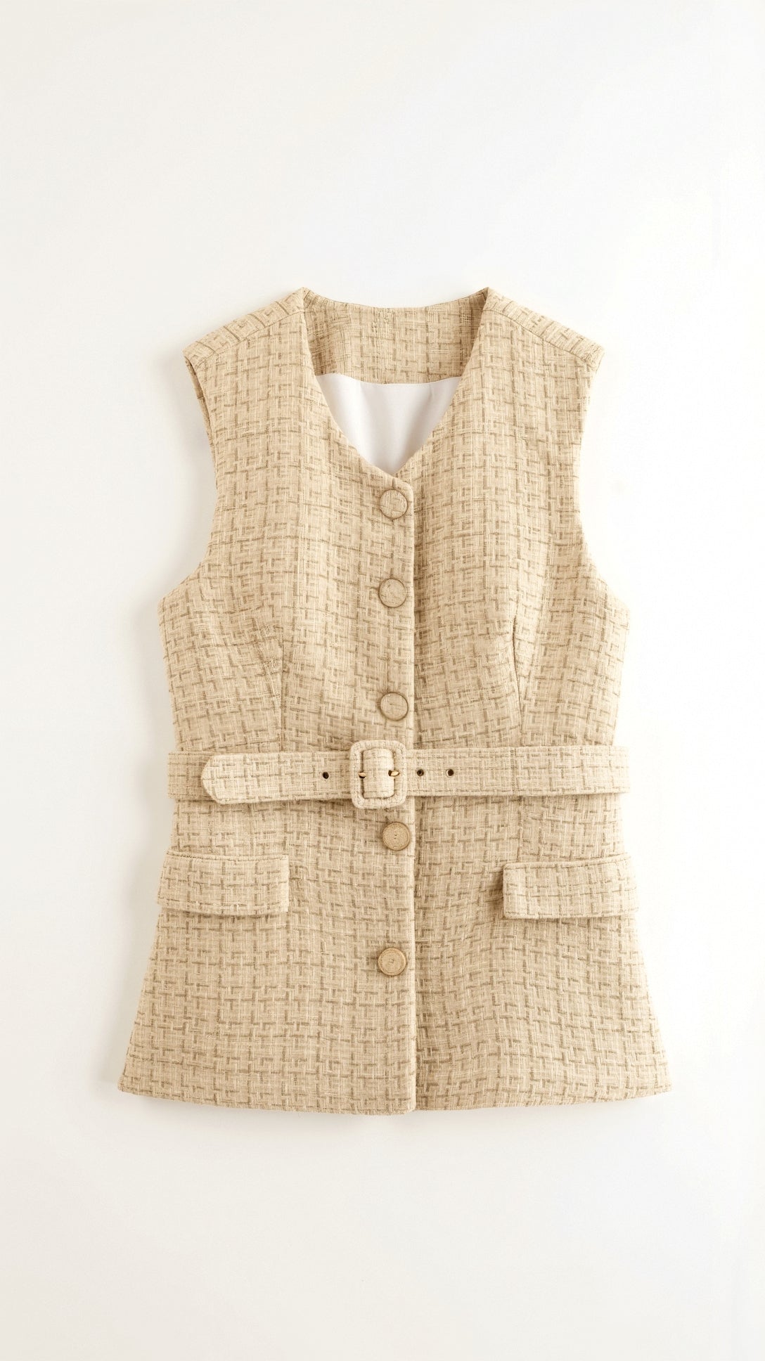 Martina | Beige Woven Sleeveless Top for Women
