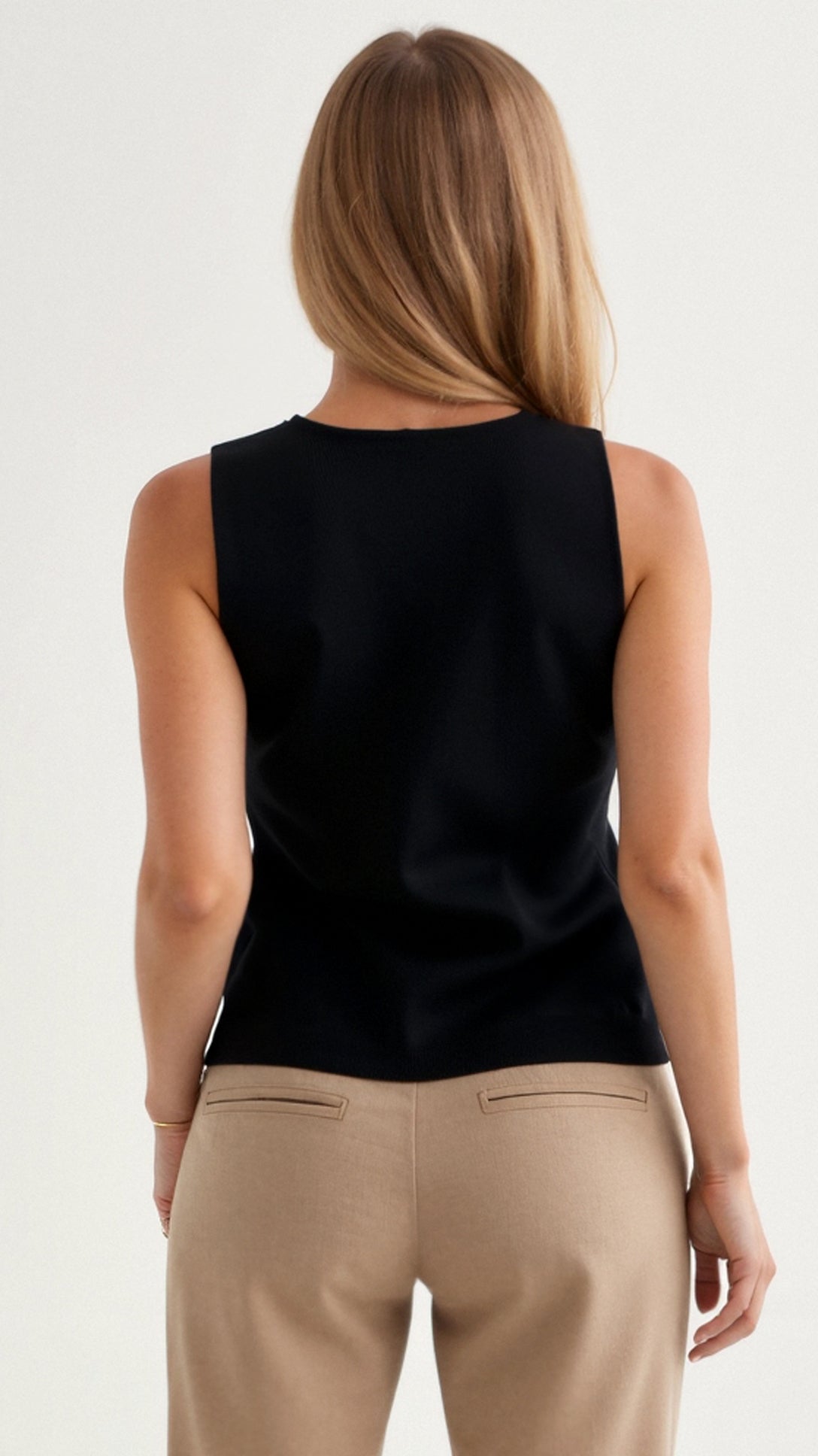 Elena | Green Waistcoat Top Knit Fabric Gold Buttons for Women