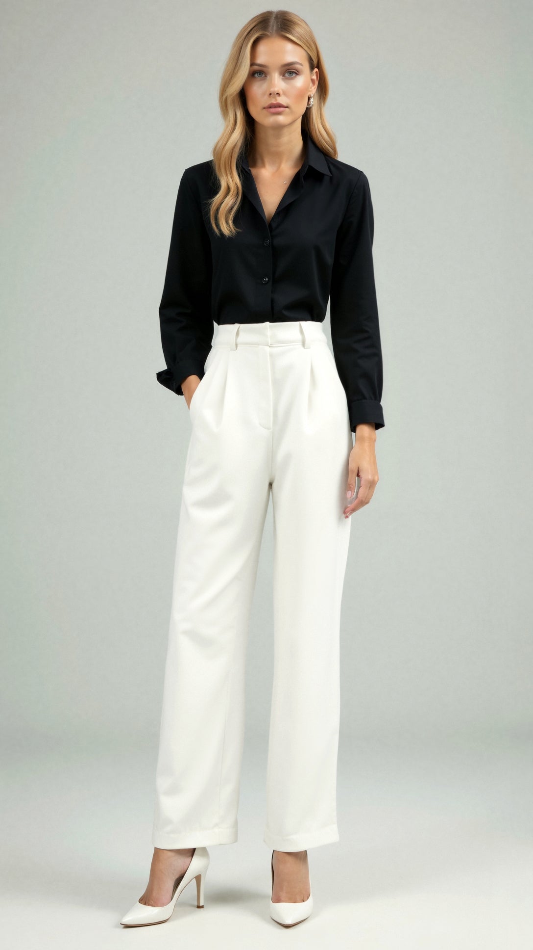 Caterina | Women’s Structured Black Wide Leg Pants