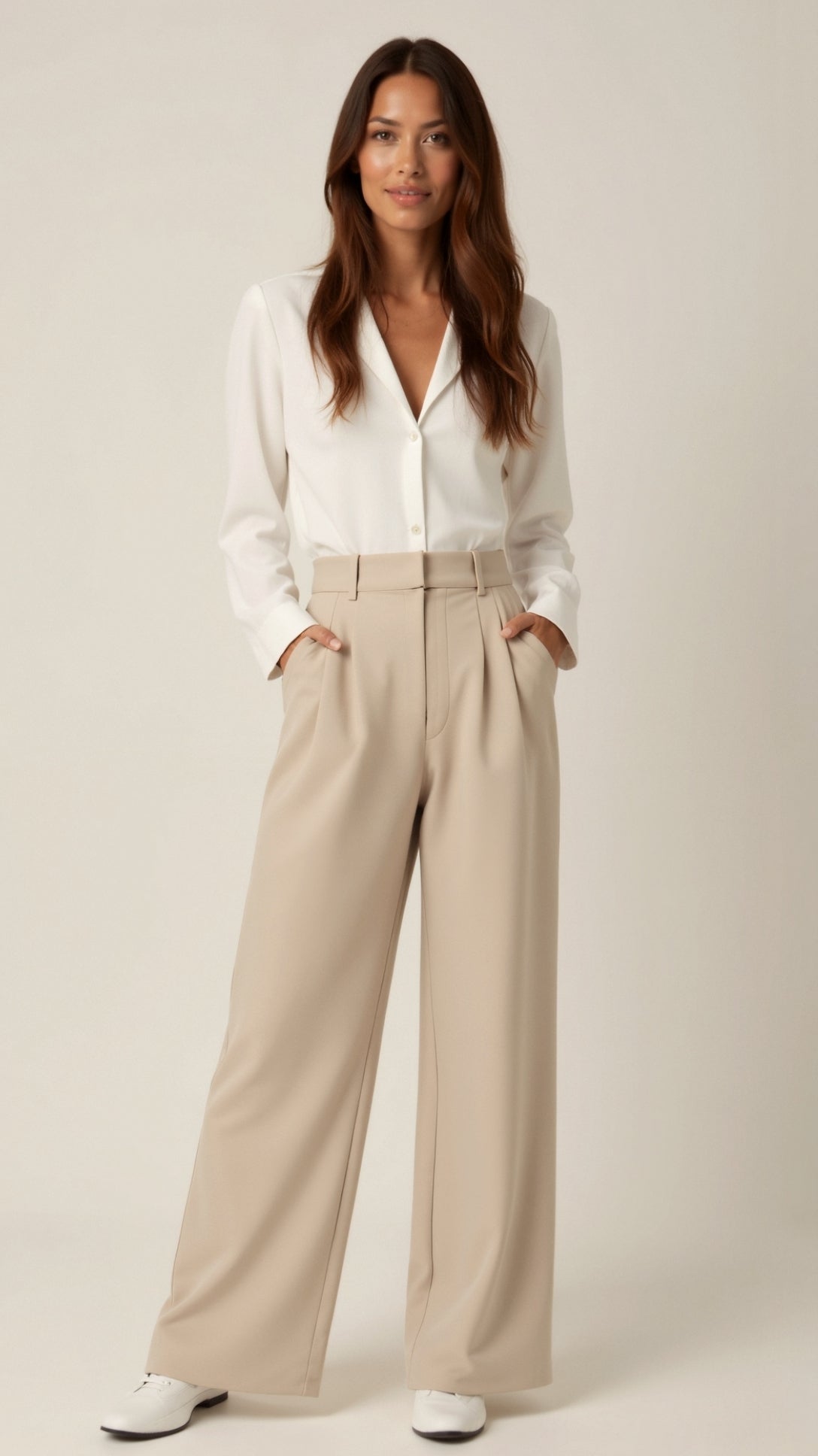 Diana | Beige Women’s Wide Leg Trousers Lightweight Material