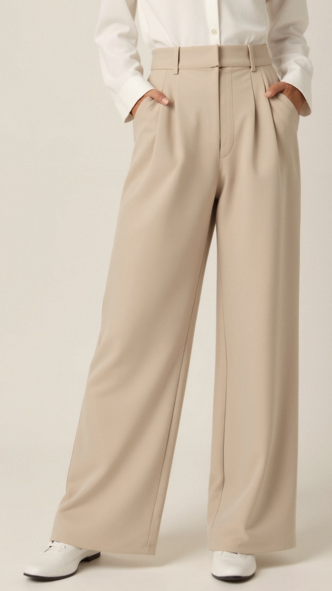 Diana | Beige Women’s Wide Leg Trousers Lightweight Material