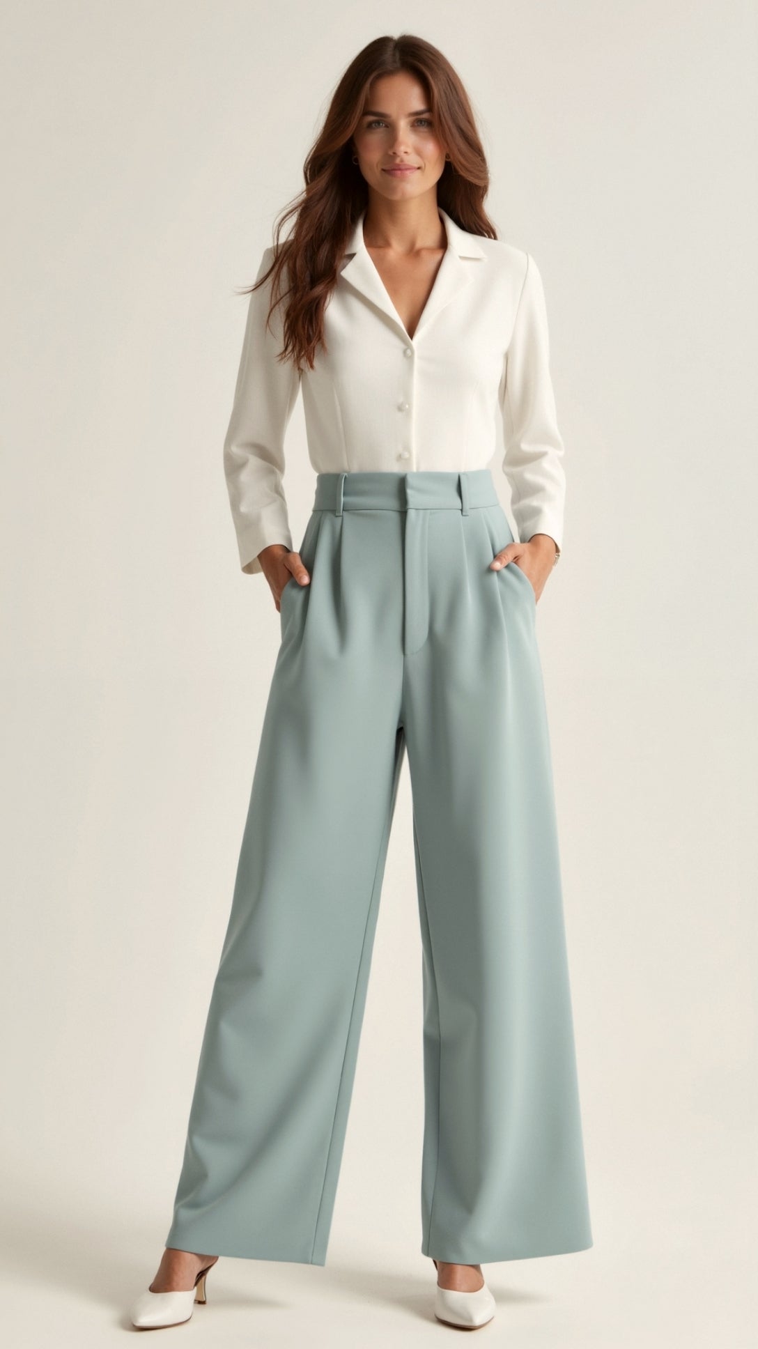 Diana | Beige Women’s Wide Leg Trousers Lightweight Material