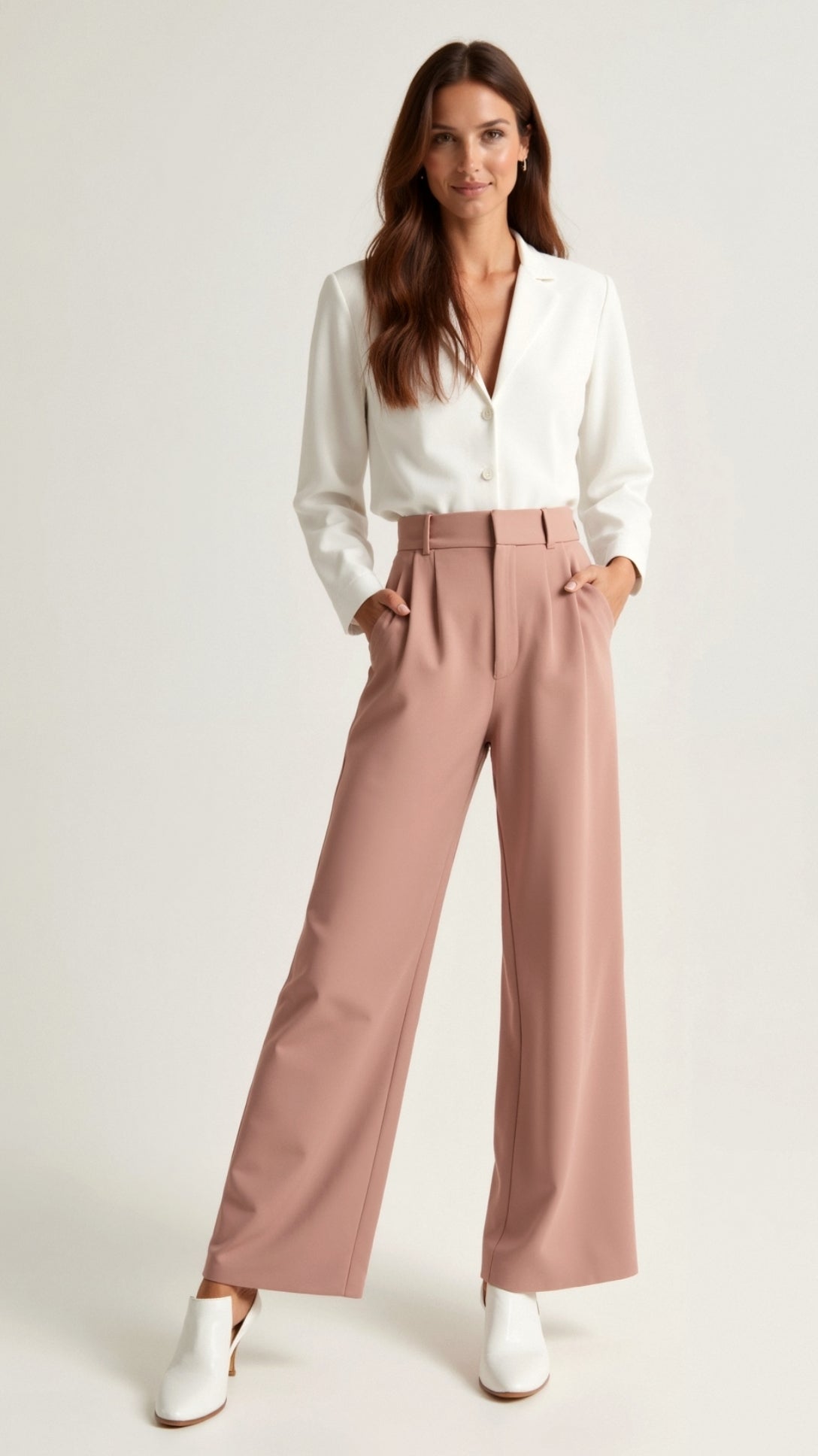 Diana | Beige Women’s Wide Leg Trousers Lightweight Material
