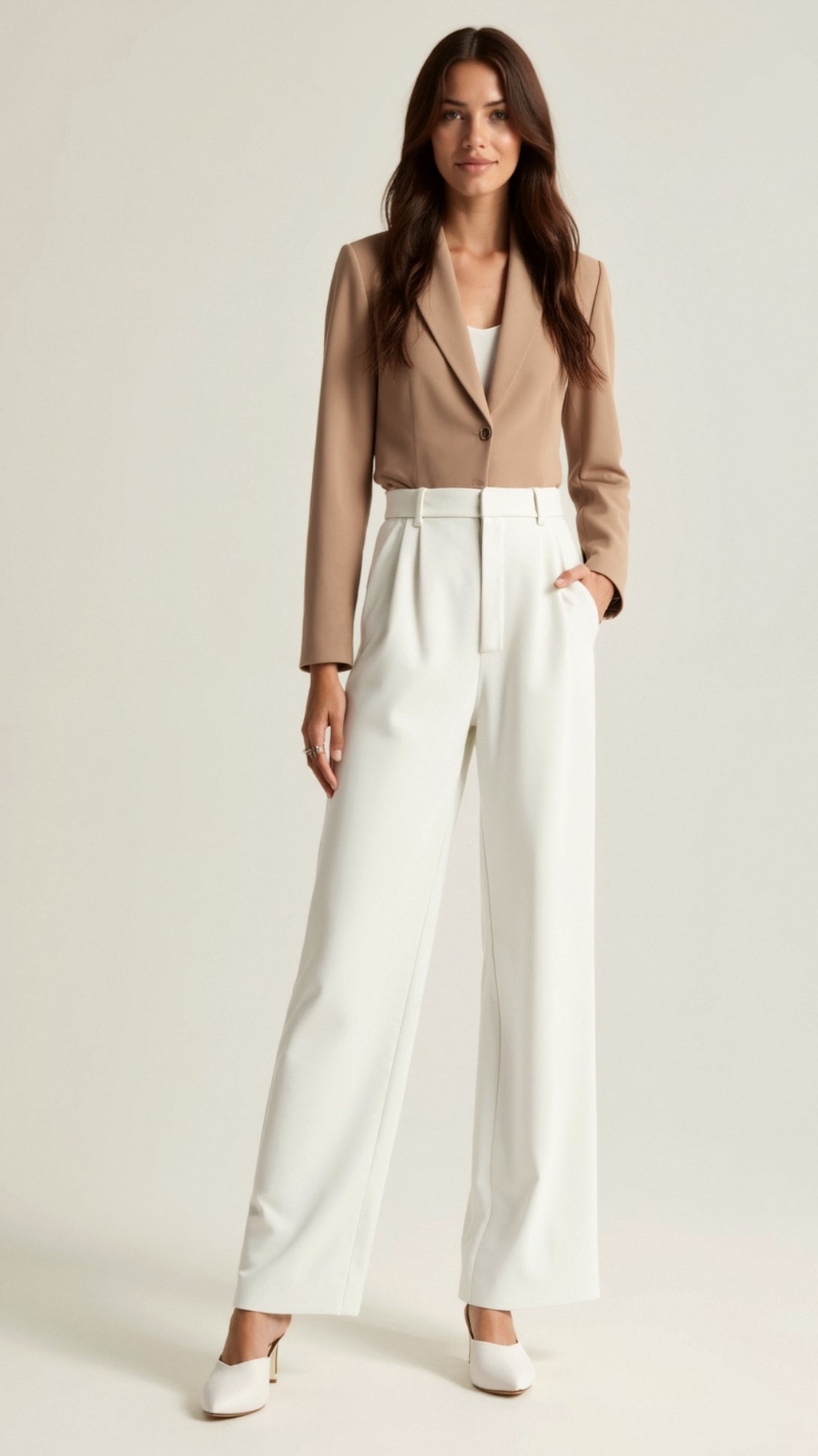 Diana | Beige Women’s Wide Leg Trousers Lightweight Material