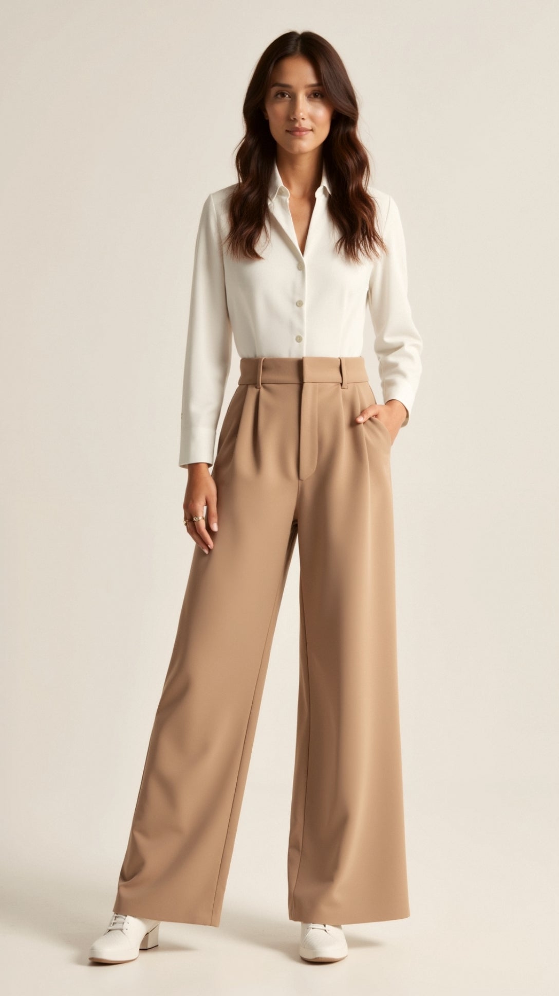 Diana | Beige Women’s Wide Leg Trousers Lightweight Material