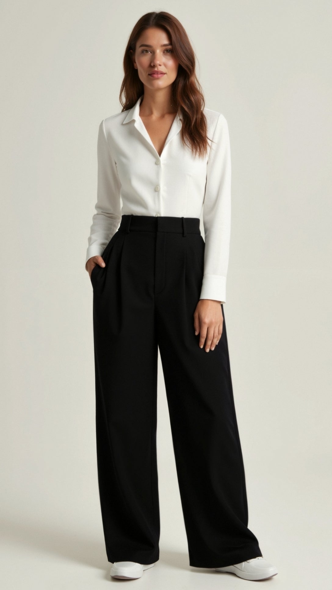 Diana | Beige Women’s Wide Leg Trousers Lightweight Material