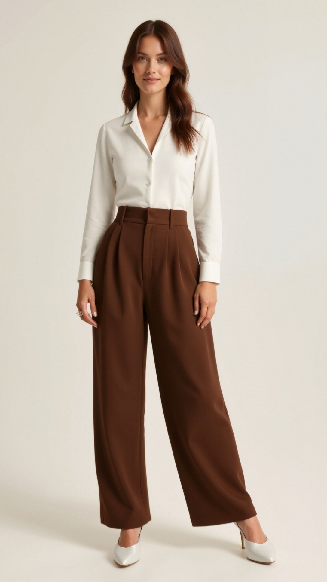 Diana | Beige Women’s Wide Leg Trousers Lightweight Material