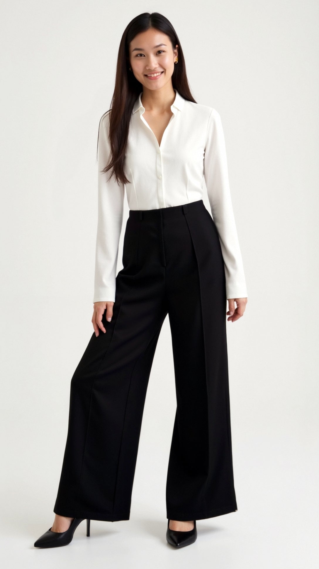 Federica | Women’s Black Wide Leg Pants Structured Fabric