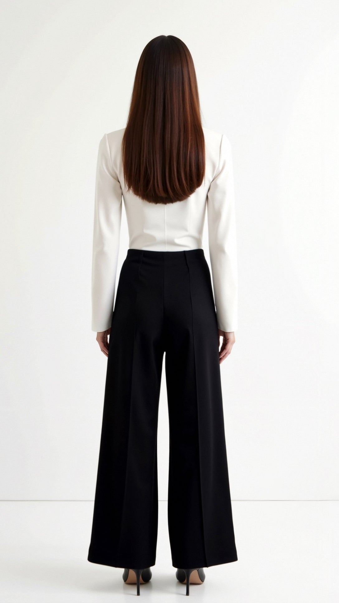 Federica | Women’s Black Wide Leg Pants Structured Fabric