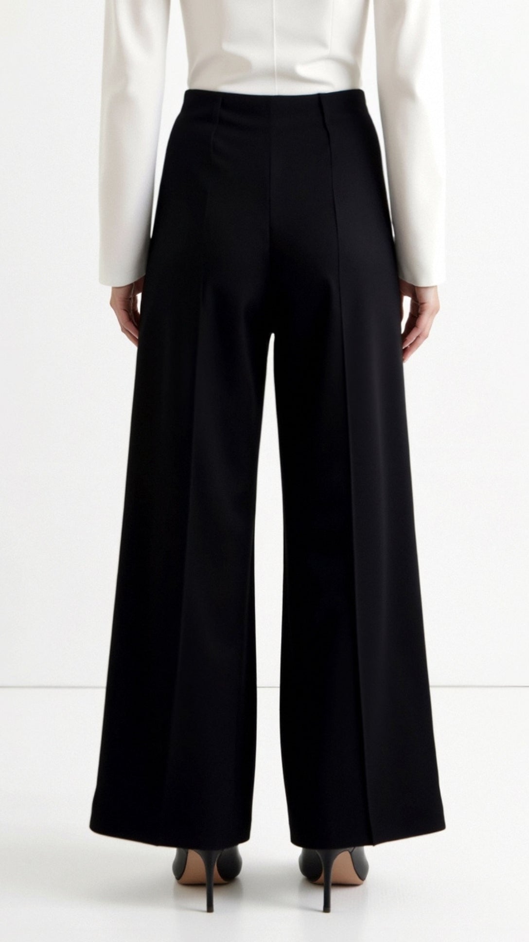 Federica | Women’s Black Wide Leg Pants Structured Fabric