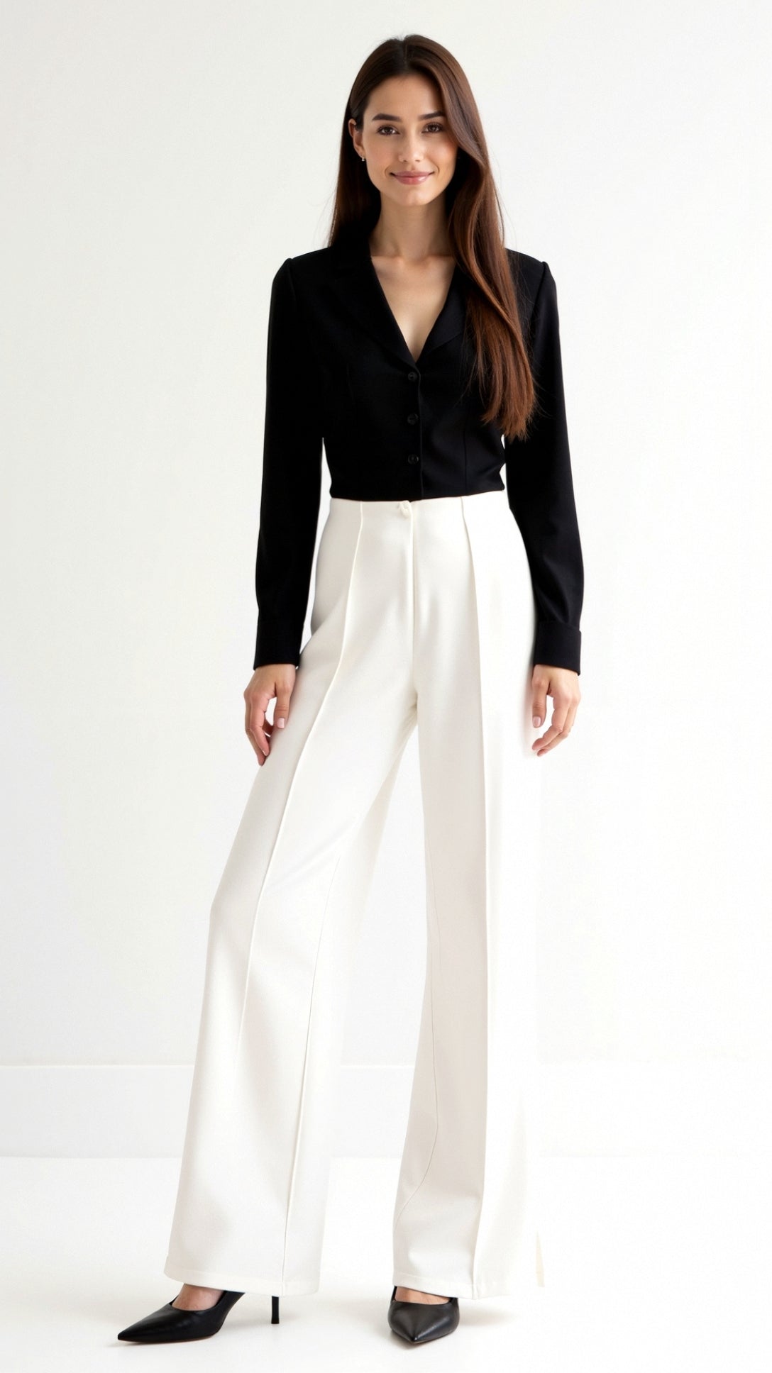 Federica | Women’s Black Wide Leg Pants Structured Fabric