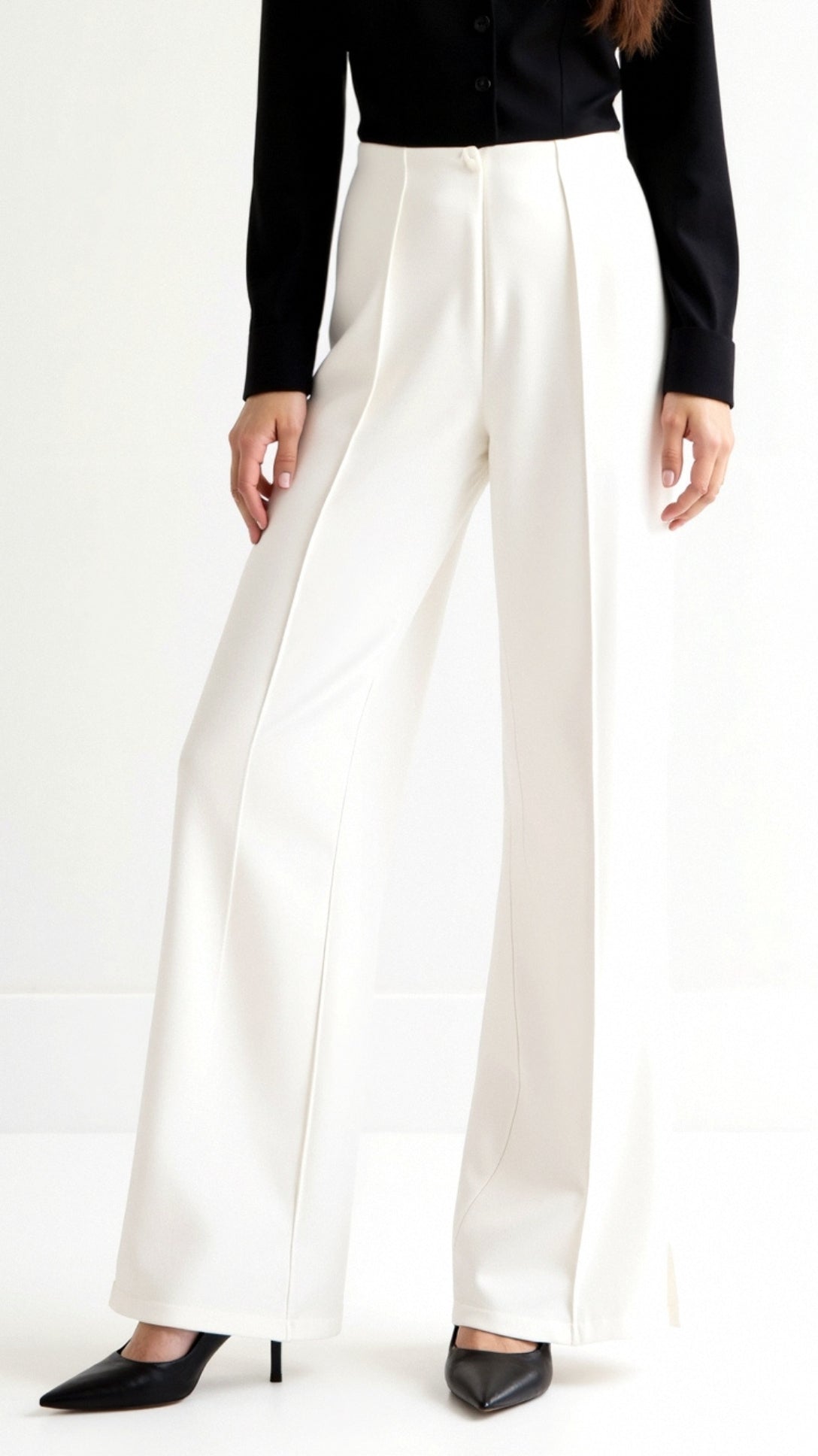 Federica | Women’s Black Wide Leg Pants Structured Fabric