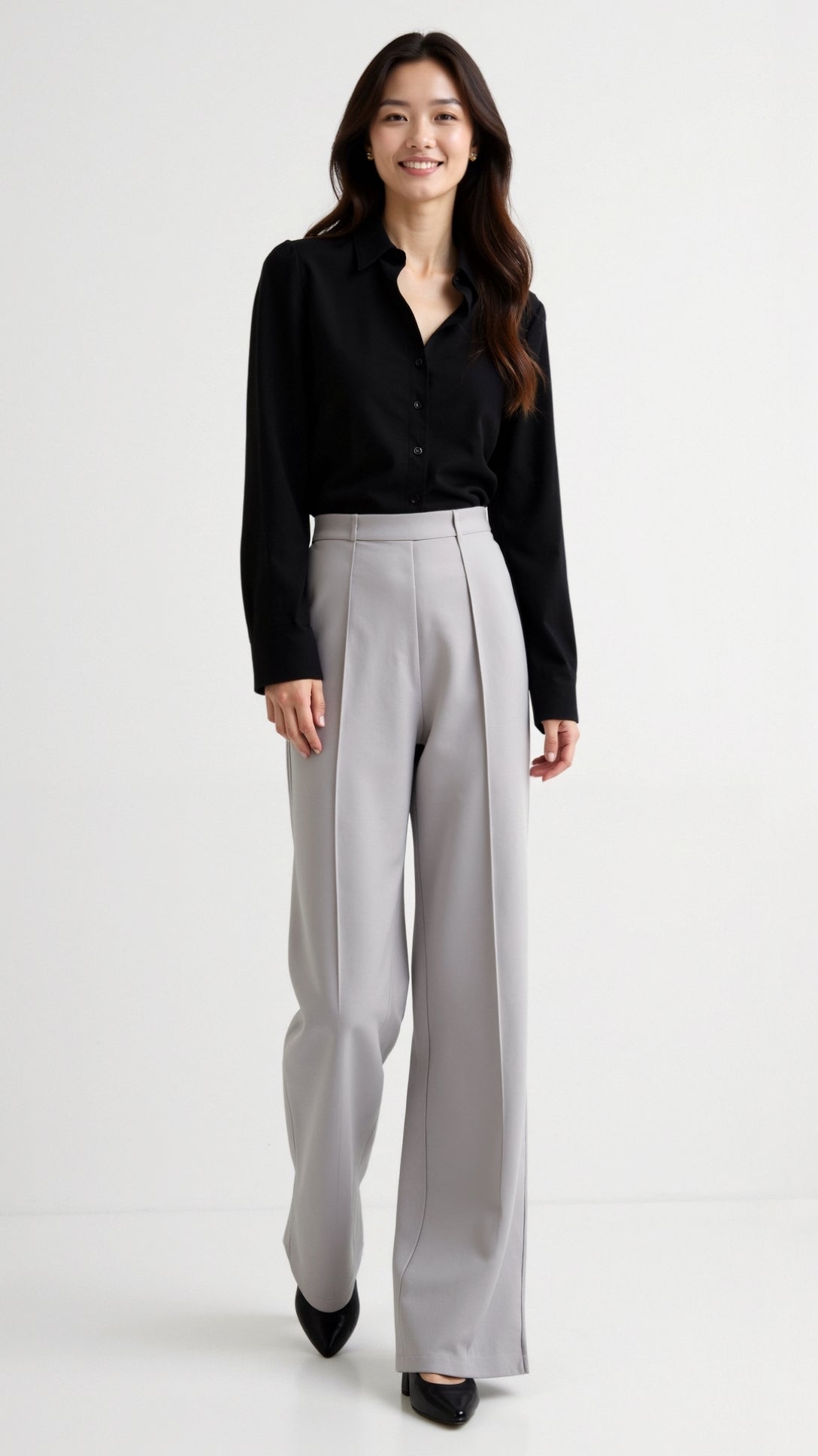 Federica | Women’s Black Wide Leg Pants Structured Fabric