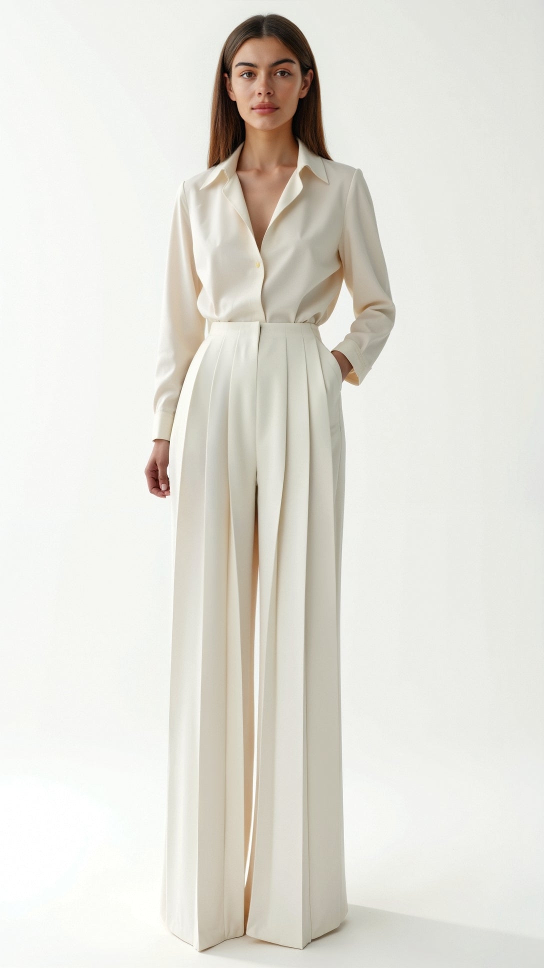 Eleonora | Women’s Wide Leg Crepe Trousers Ivory