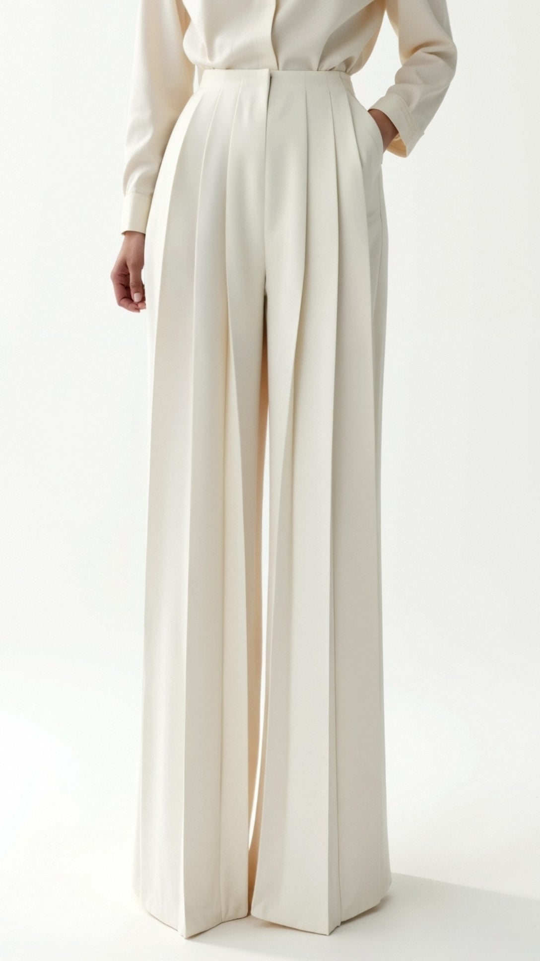 Eleonora | Women’s Wide Leg Crepe Trousers Ivory