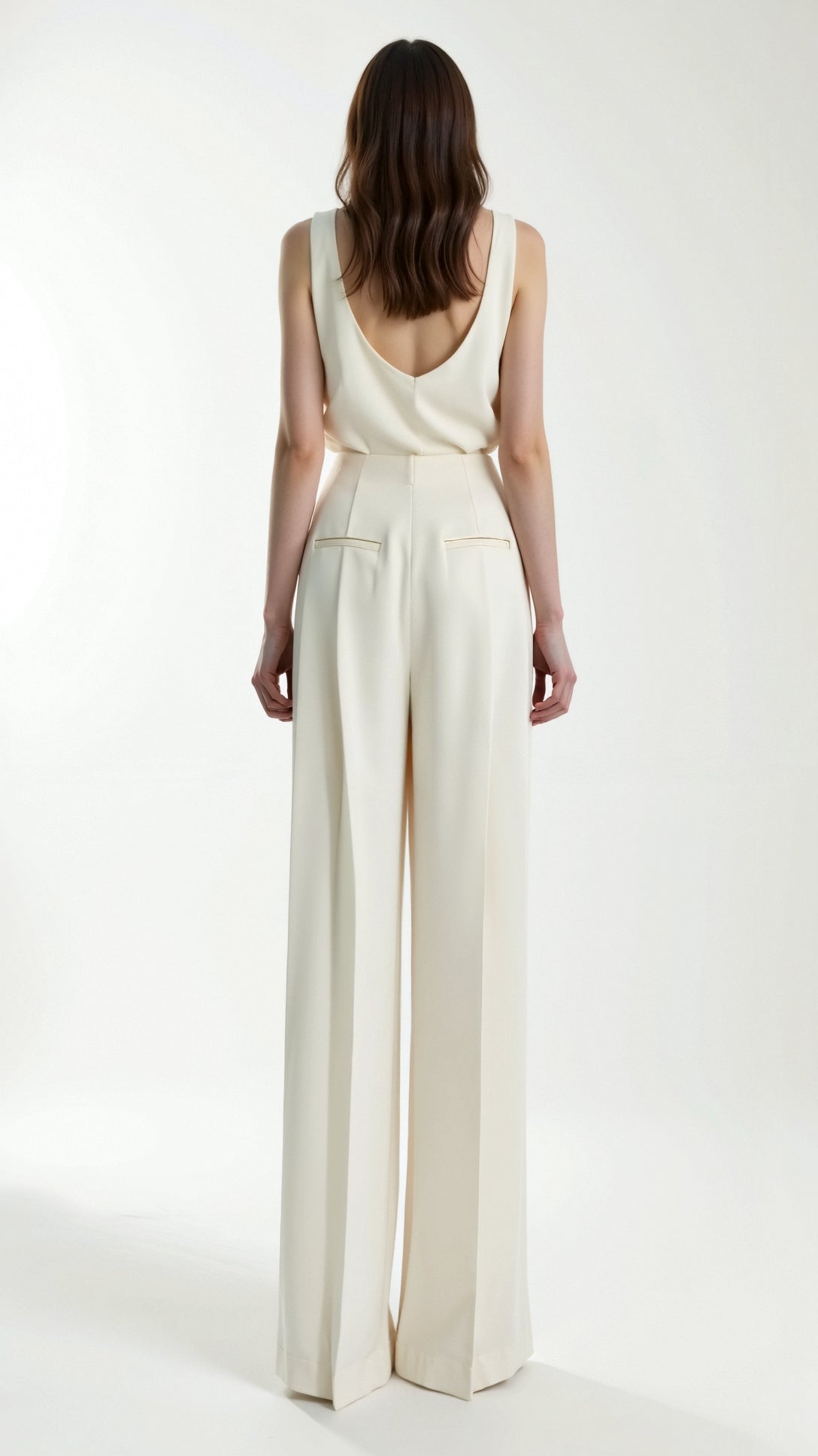 Eleonora | Women’s Wide Leg Crepe Trousers Ivory