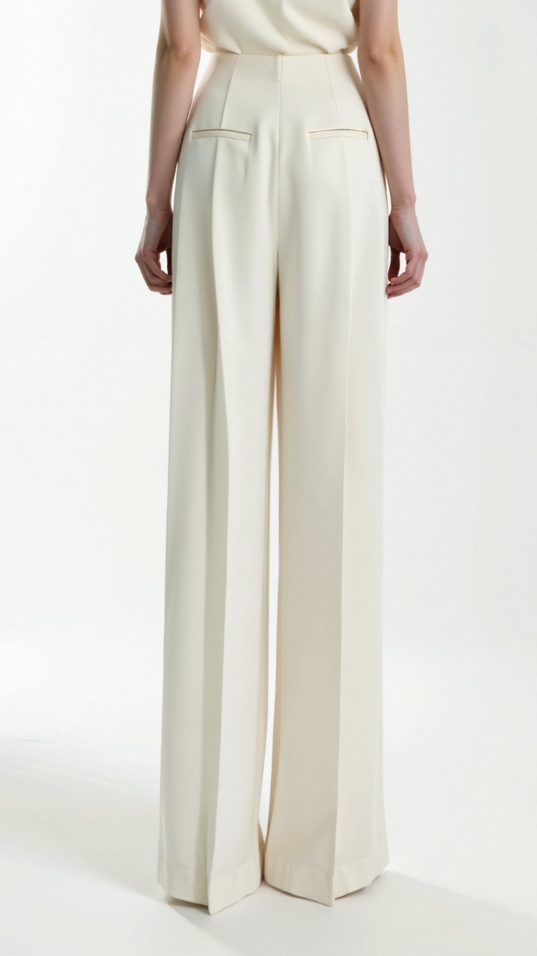 Eleonora | Women’s Wide Leg Crepe Trousers Ivory